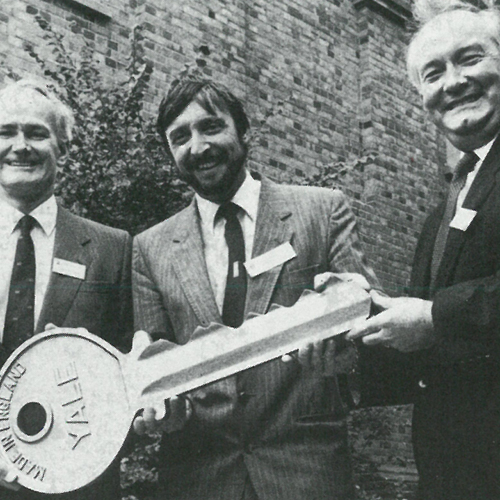History Tony Gimson Hands Over The Key To The Water Tower To Councillor Peter Martin