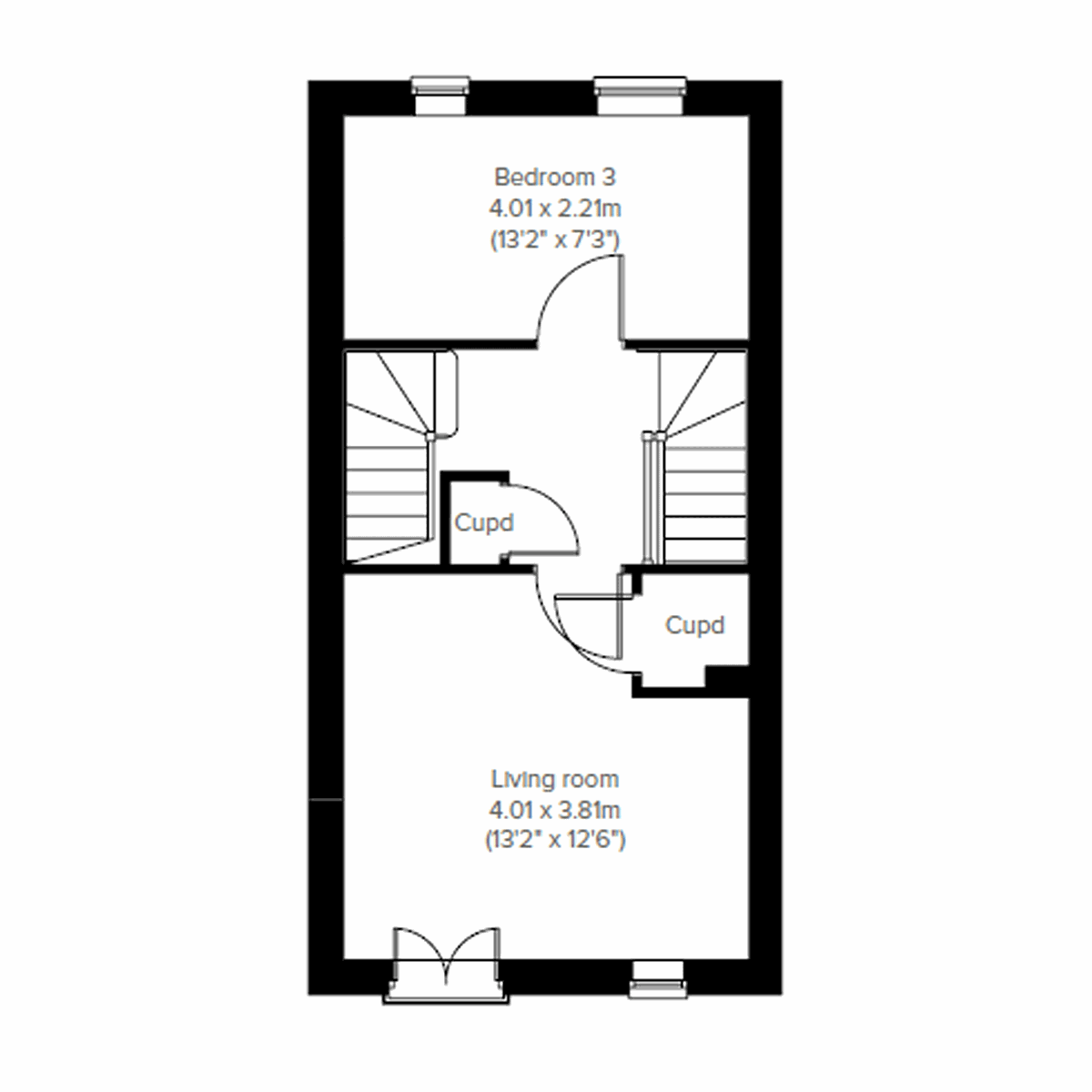 First floor plan of the Ashdown showing bedroom 3, living room and storage.