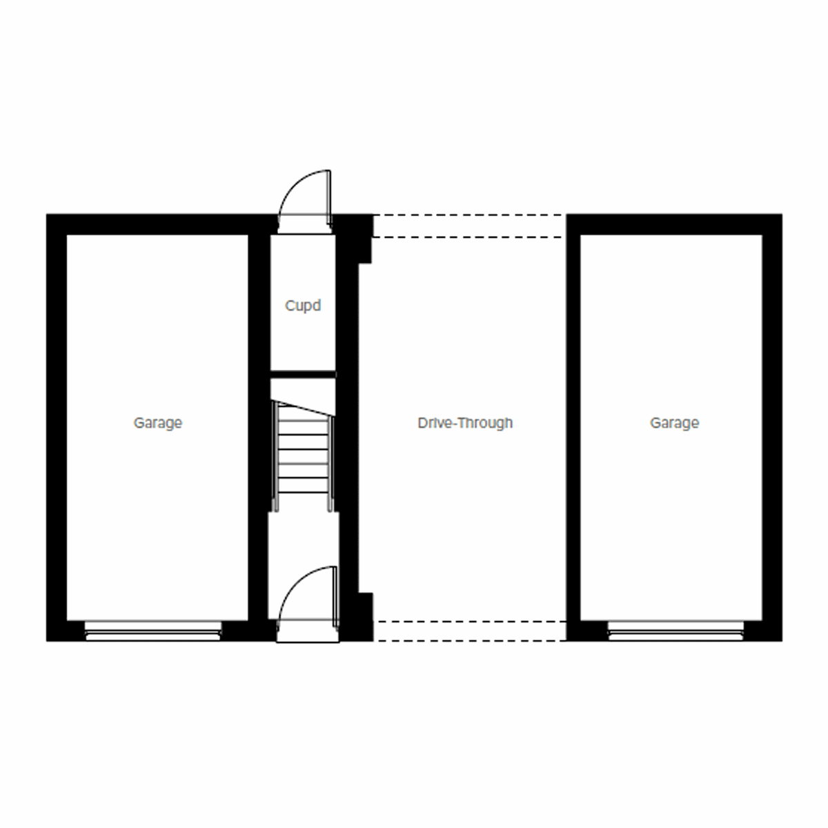 Ground floor plan of the Aeron showing garages, storage and drive-through access.