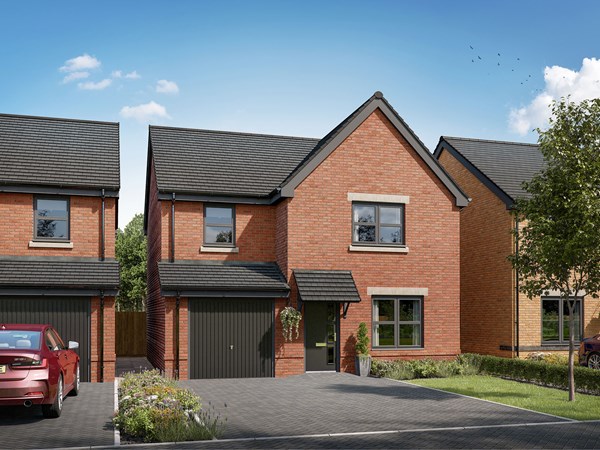 Front view of a four bedroom home with a driveway at Bluebell Meadows, Great Yarmouth