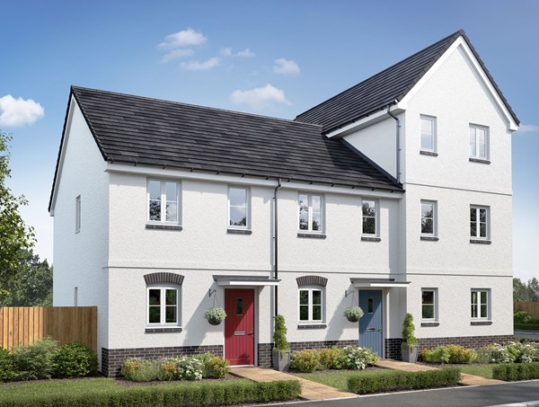 Front view of two Alnmouth homes at Kemeneth with landscaped front gardens.