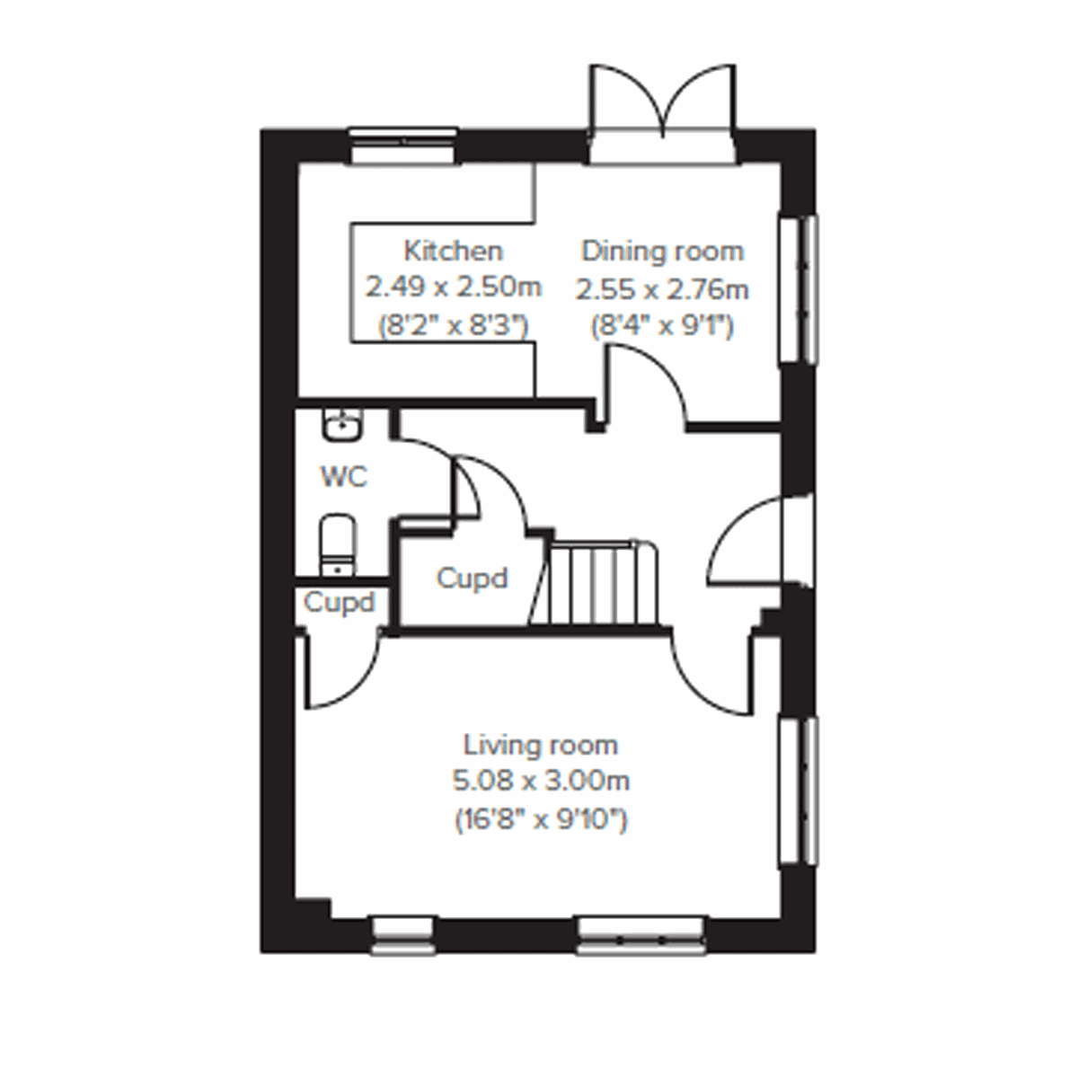 Ground floor plan of the Deepdale showing kitchen, dining room, living room, utility and WC.