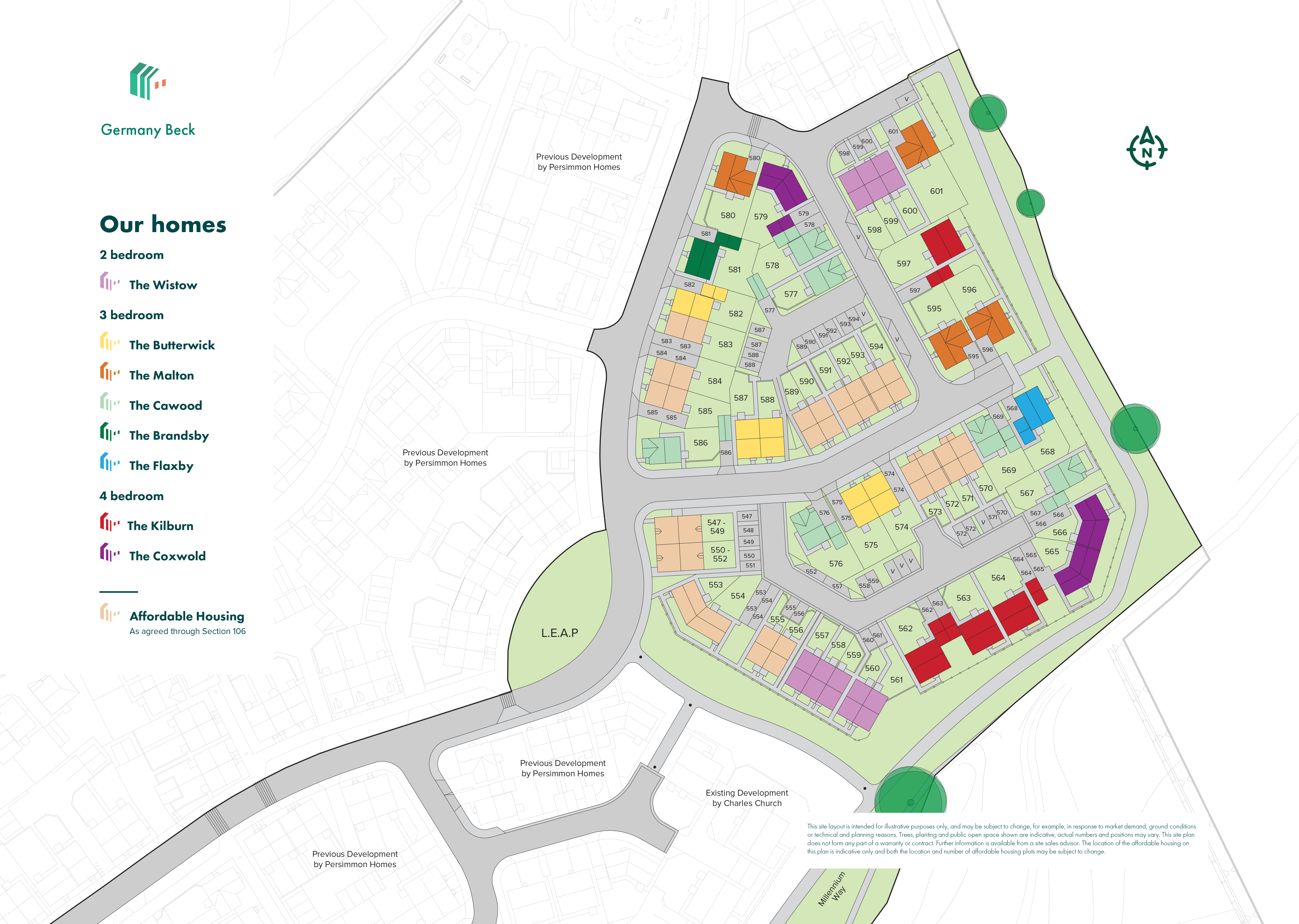 site plan of Persimmon Homes Germany Beck plots 547-601