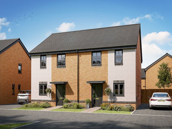 front view of a two bedroom home with a open plan kitchen and dining room