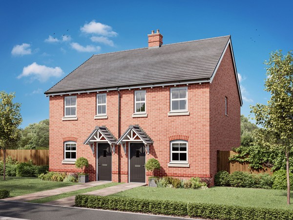Front view of a red brick semi-detached new build home at Minter View.