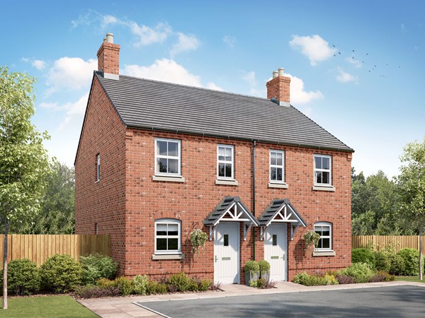 Front view of a red brick semi-detached new build home at Minter View.