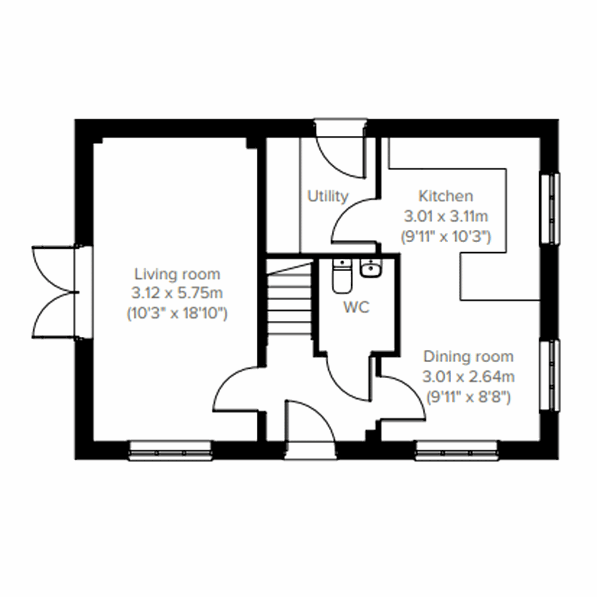 Floor plan of a three bedroom home at Persimmon Homes Festival Park development