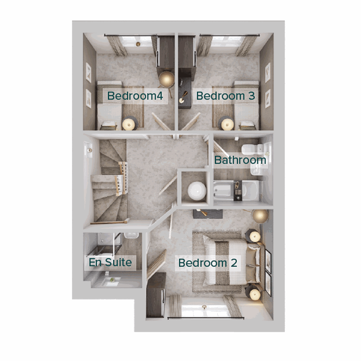 Second floor plan showing two additional bedrooms.