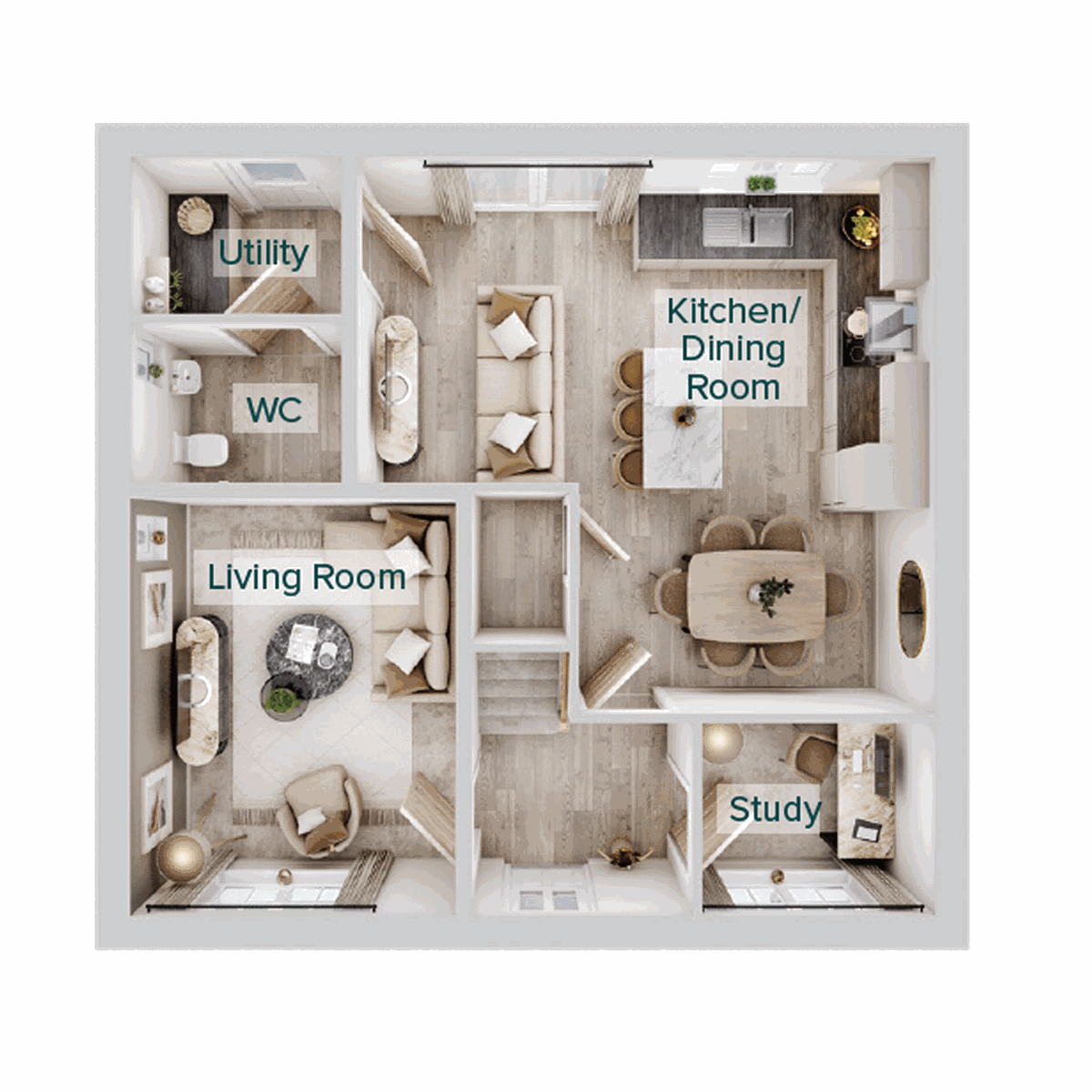 First floor plan showing four bedrooms, including bedroom one with en suite, a family bathroom.