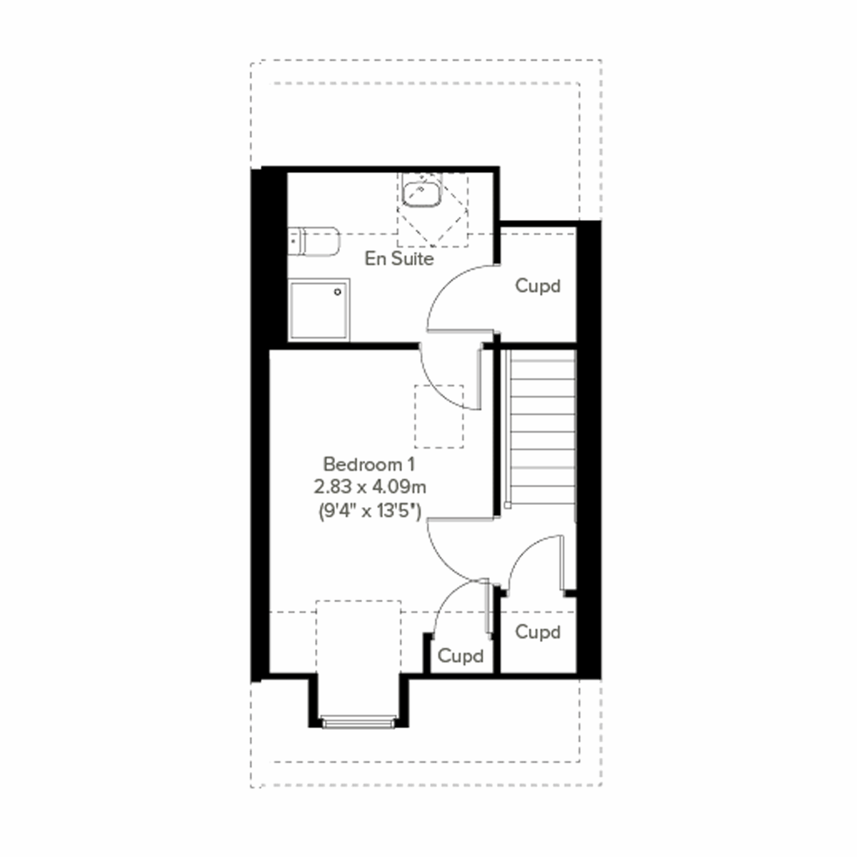 Second floor plan of the Saunton at Everingham Place with main bedroom and en suite.