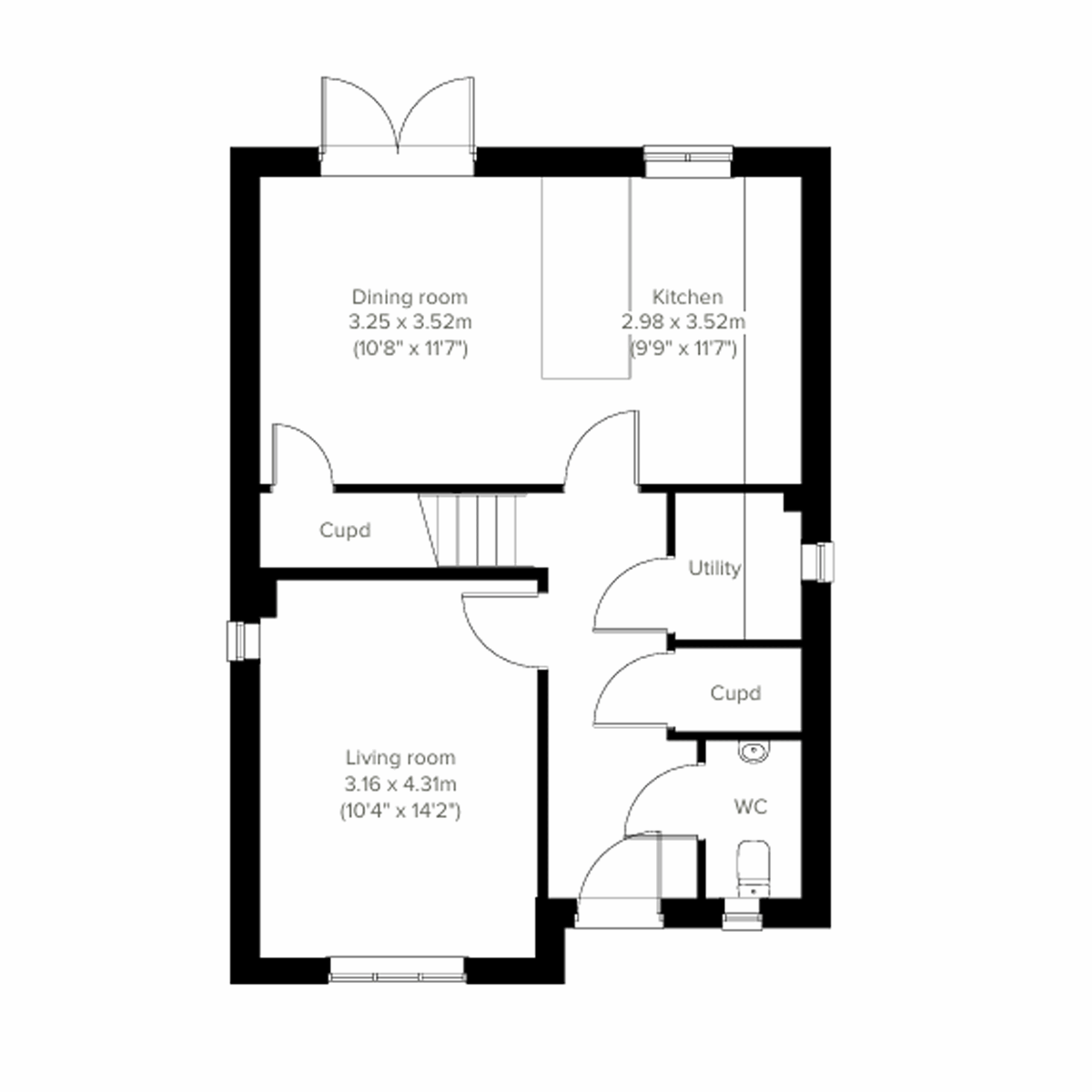 Knebworth ground floor plan at Nutwell Grange with kitchen, dining room, utility