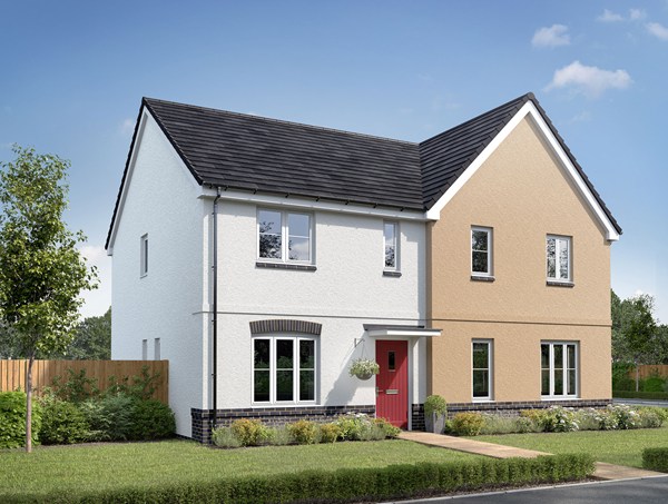 Front view of The Danbury home at Kemeneth with landscaped garden.