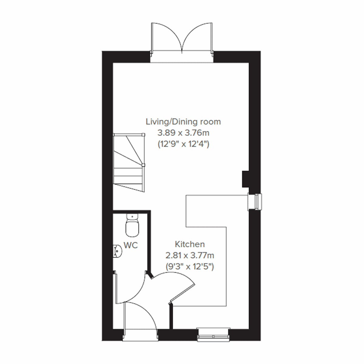 Alnmouth ground floor plan at Minster View with living/dining room, kitchen and WC.