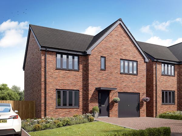 Side view of the Marston new build home at Pen y Castell.