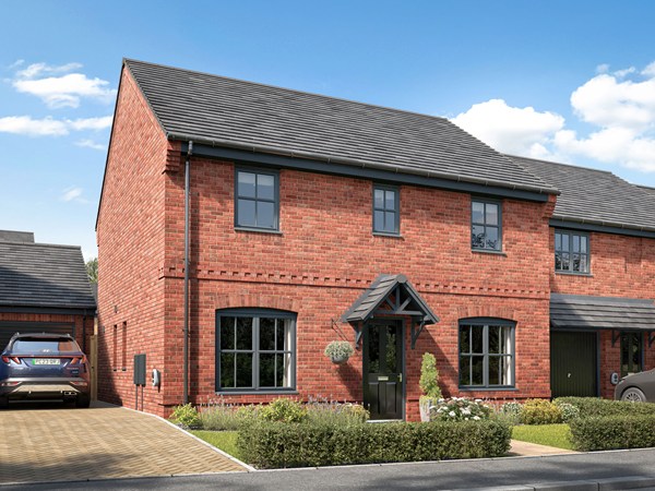 Front elevation of a four-bedroom Brampton home at Hopewell Park by Persimmon Homes.