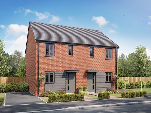 Front view of the Alnmonth new build homes at Llys Pentre.
