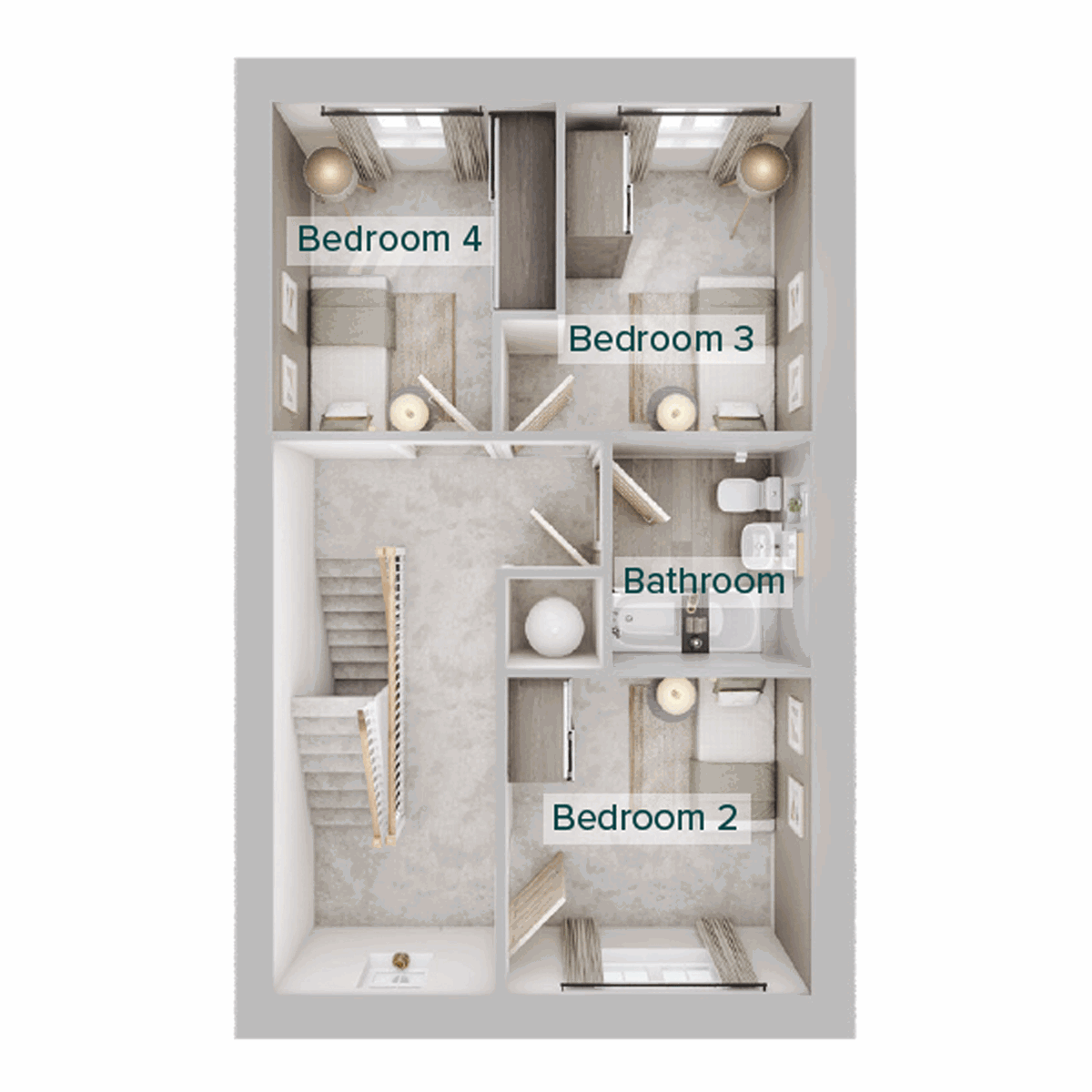 First floor plan showing three bedrooms, a family bathroom.