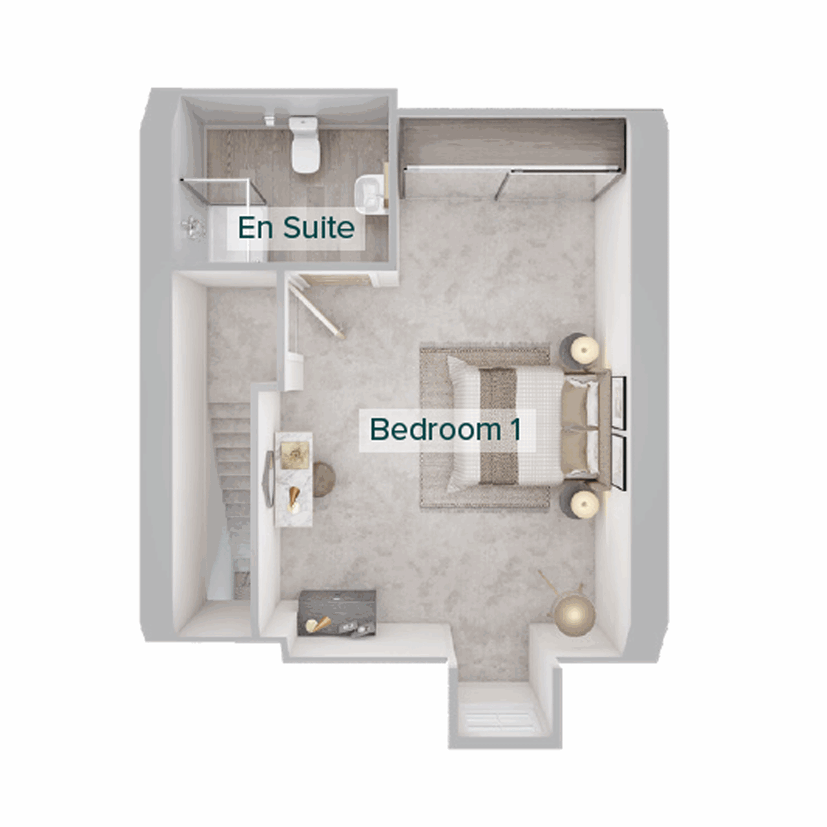 Second floor plan showing bedroom one with en suite.