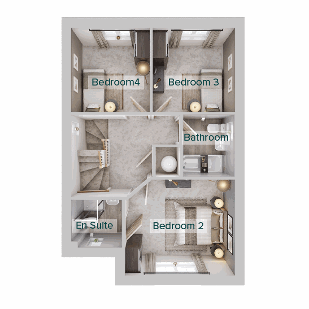 First floor plan showing three bedrooms, including a principal bedroom with en suite, family bathroom.