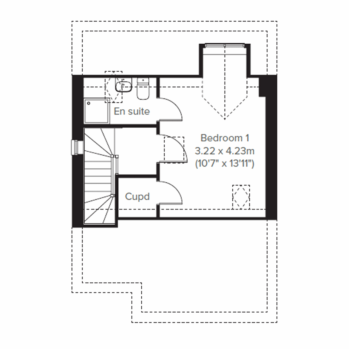 Greenwood second floor plan at Minster View with main bedroom and en suite.