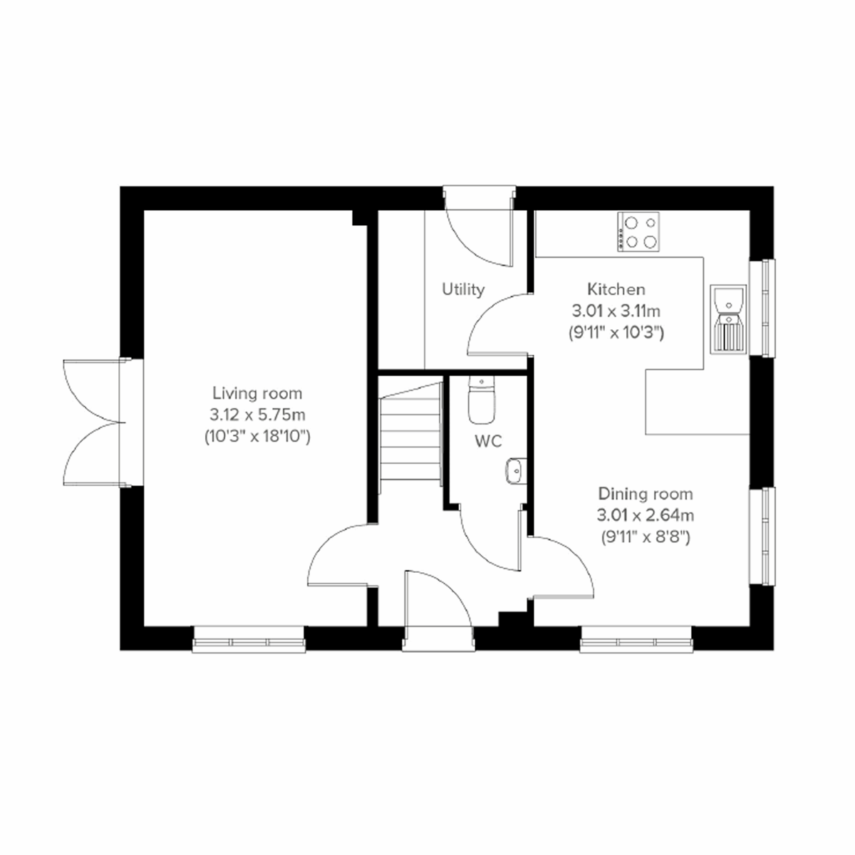 Ground floor plan of a Barndale at Kemeneth