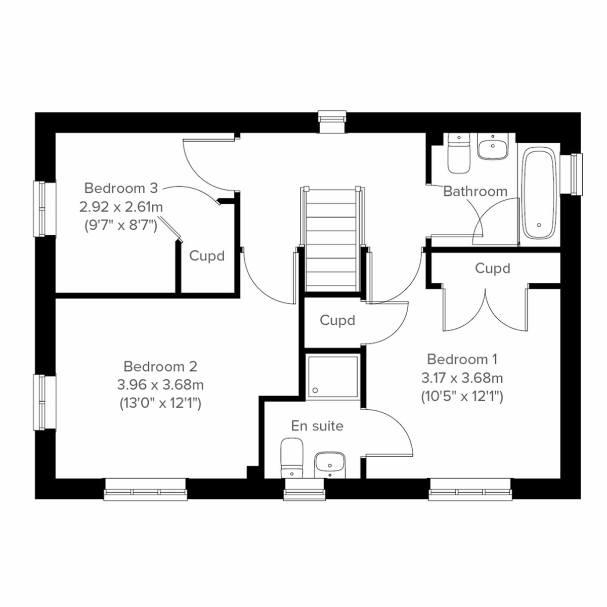 Floor plan of a three bedroom home at Persimmon Homes Woods Meadow the Barnwood ground floor with en suite to bed one