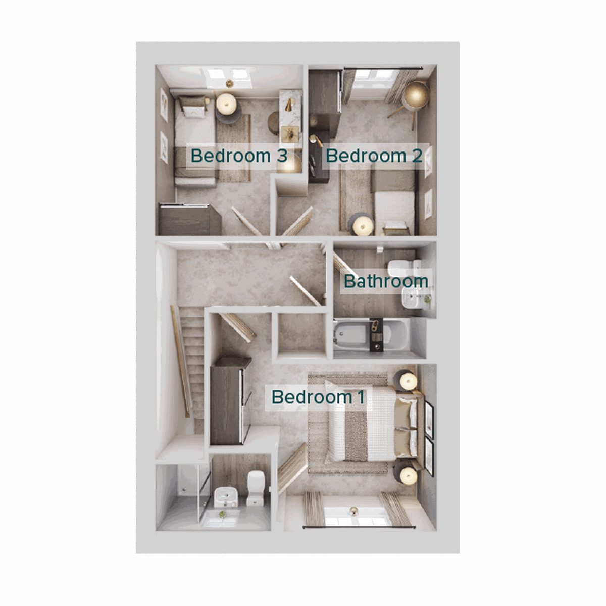 First floor plan showing three bedrooms, a family bathroom, additional WC.