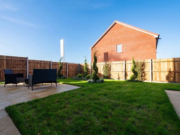 New build of show home rear garden at Woods Mead in Lowestoft