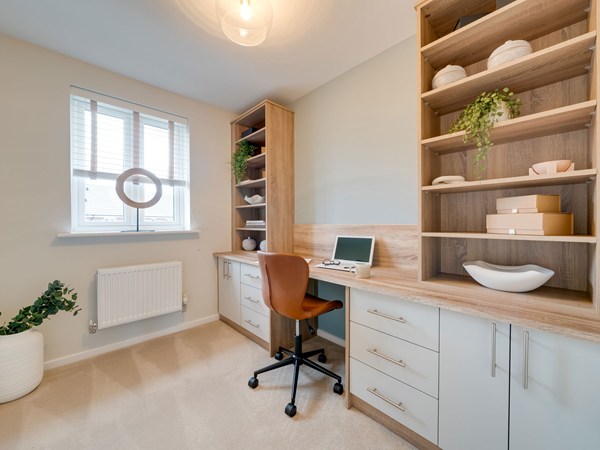 Kielder study with built-in desk, shelving and storage cupboards