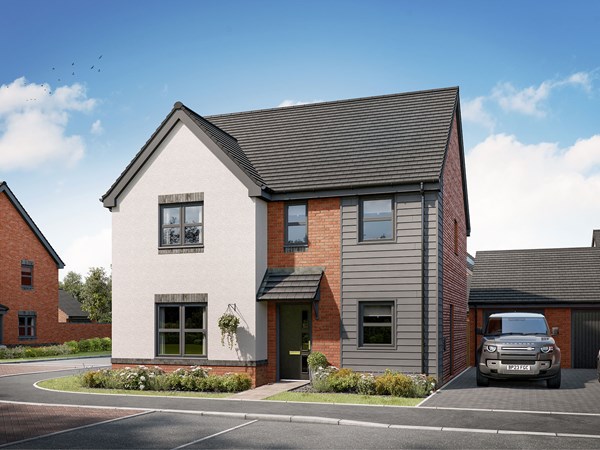 Front view of a four bedroom home with study with a driveway at Bluebell Meadow, Great Yarmouth