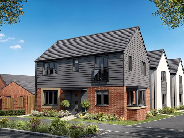 Front view of the Charnwood Corner Bay new build home at Llys Pentre.